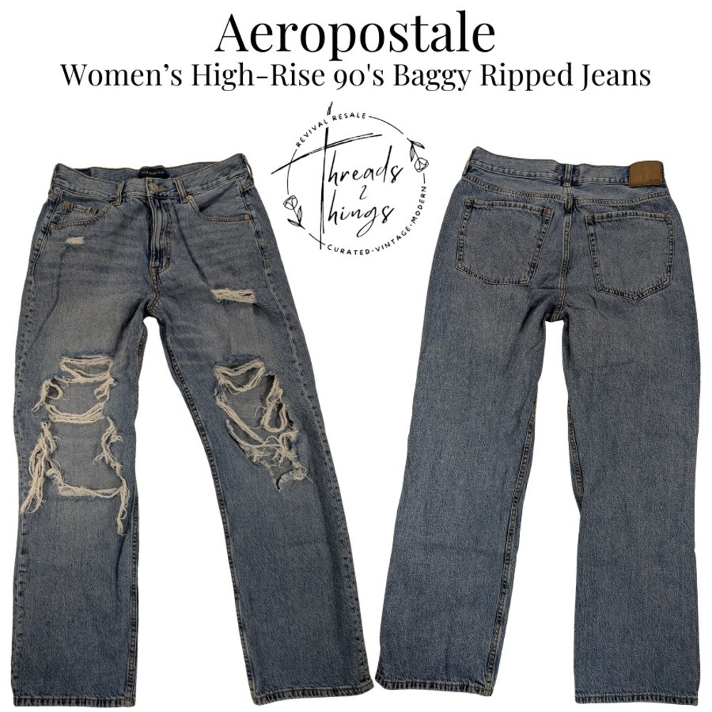 Aeropostale High Rise Baggy Jeans Women's 10 Ripped Denim 90's Grunge‎ Wide y2k